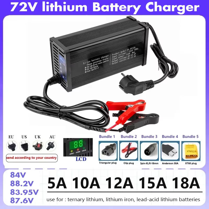 84V 20A Smart Charger - Chargeur de batterie intelligent Lifepo4, 72V,